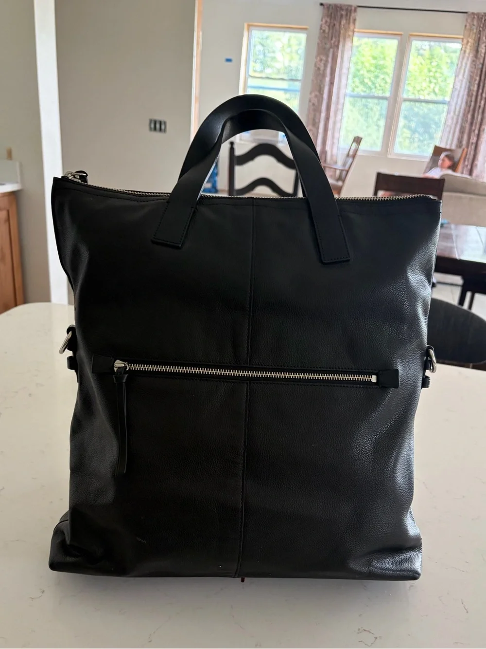Black Coach Leather Charles Foldover Tote With Classic Silver Hangtags